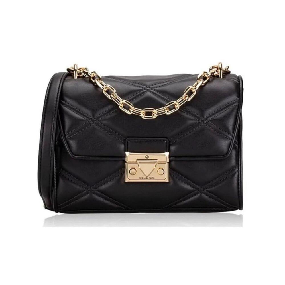 NEW MICHAEL KORS Sereina MD Flap Converttible Shoulder-Crossbody Black/Gold